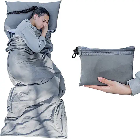 MAMMO Saco de Dormir Fino, Sábana de Viaje de Algodón Ligero y Portátil con Ranura para Almohada, para Hoteles, Albergues y Festivales, uno de sus Accesorios Esenciales para Mochileros y Acampadas  