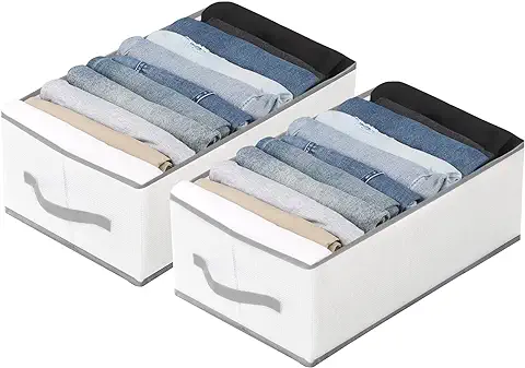 Mamowla Organizadores de Ropa con Cajones, Organizador Dividido de Armario Plegable de 12 Celdas, Caja de Almacenamiento de Armario con Asa para Vaqueros, Pantalones, Camisetas, Paquete de 2  