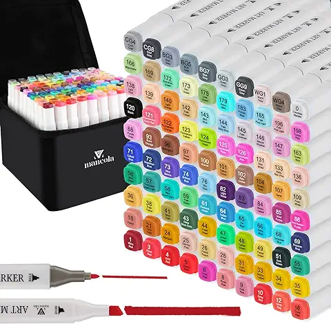 Mancola 100 Colores Juego de Rotuladores Permanentes a Base de Alcohol, Dibujo Marcadores de Punta Doble para Colorear, Dibujar, Pintar, no Tóxicos para Niños y Adultos MA-MK100  