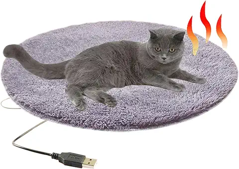 Manta de Colchón Eléctrico para Mascotas para Perros y Gatos, Resistente al Agua, Calefacción Constante, 28 ℃80 ° F, Suave y Cálida, 40 cm de Diámetro, Alfombrilla Térmica Redonda con Cable USB  