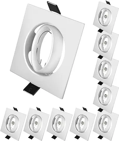 Marco Foco Empotrable, Marcos Focos GU10 Blanco Incl. Zócalo GU10 Para Lámparas De Led O Halógena, Cuadrado Metálica, Marco Empotrado Ojo de Buey, Para Baño Sala Cocina, etc,10 Pack