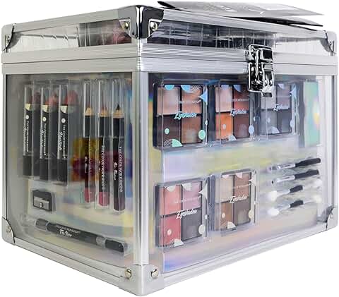 Markwins Maletín de Maquillaje Colour Delights Beauty Case - The Color Workshop - Un Kit de Maquillaje Profesional Completo en un Mega Maletín Transparente con Bordes Exteriores y Asa Metalizados  