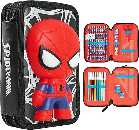 Marvel - Estuche Escolar, para Niños, Estuche de Compartimentos, Recortado, Suministros Escolares, Fieltro, Lápiz de Color, Regalo Spiderman Avengers de Regreso a la Escuela Primaria  