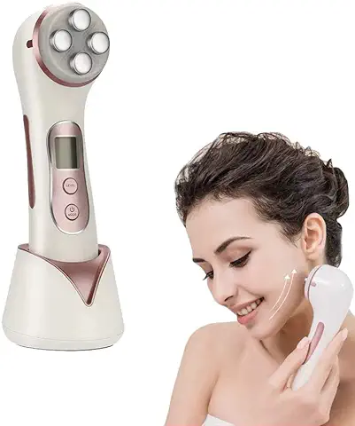 Masajeador de Belleza por Ultrasonidos, 5 en 1 RF LED Facial Instrumento Multifuncional Dispositivo Anti-edad Rejuvenecimiento de la piel Anti-arrugas Anti-acné Apriete de la Piel Limpieza Facial  