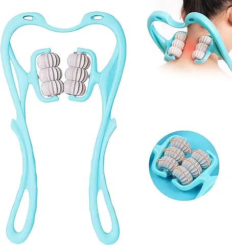 Masajeador de Columna Cervical,Masajeador de Cuello con seis Ruedas,dos Puntos de Masaje Masajeador de Cuello,Masaje Profundo Alivio del Dolor de Cuello, Ideal para la Oficina en casa  