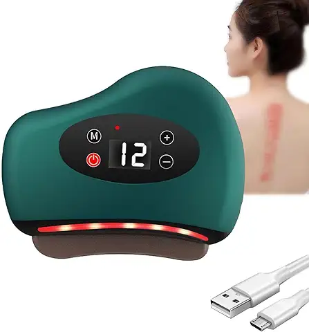 Masajeador Eléctrico GuaSha, Tablero de Rascado Eléctrico Bianstone Ajustable de 12 Velocidades con Luz Roja, Eléctrico Gua Sha para Masaje de Arrugas, Masaje Gua Sha para Dolores Musculares  