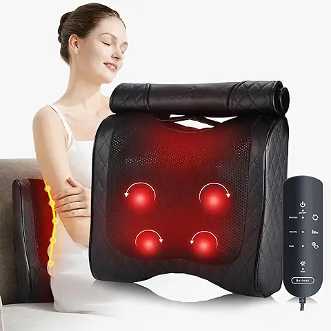 Masajeador Espalda con Calor, Shiatsu Masajeador Eléctrico 3D con Masaje Profundo para Relajar los Músculos y Aliviar el Dolor, 3 Intensidades, Regalos para el Día de la Madre y el Día del Padre  