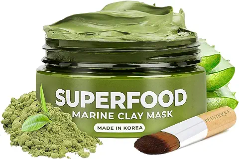 Mascarillas Faciales Coreanas de PLANTIFIQUE- Mascarilla Facial Hidratante Limpiador de Poros - Mascarilla Puntos Negros - Mascarilla Cara Arcilla Verde - Mascarilla Orgánica con Superalimentos 100 ml  