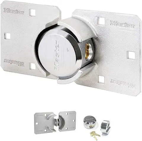 Master Lock 736EURD Alta Seguridad Candado para Puertas de Camionetas, Candado Redondo + Aldaba, óptimo para Furgonetas, Camiones, Puertas y Máquinas Expendedoras, Plateado  