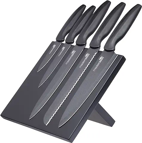 MasterClass Agudo Juego de 5 Cuchillos de Chef de Acero Inoxidable Antiadherente con Soporte Magnético  