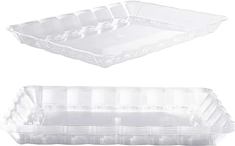 MATANA 6 Bandejas Grandes Rectangulares de Plástico para Aperitivos - Transparente, 32x24cm - Buffets, Bodas, Cumpleaños, Navidad, Fiestas - Resistentes y Reutilizables  