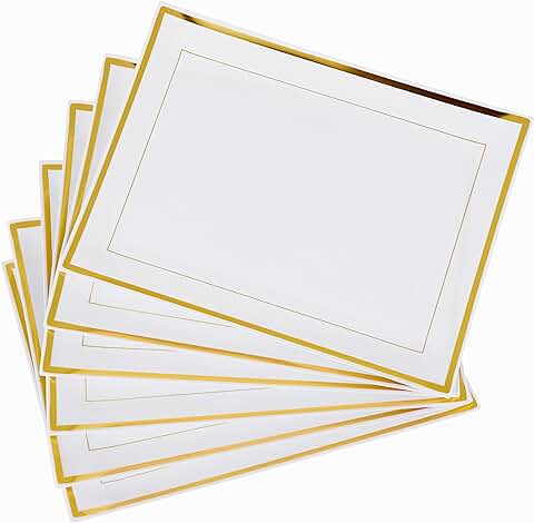 MATANA 6 Bandejas Rectangulares de Plástico Blanco con Borde Dorado para Aperitivos - 30x23cm - Buffets, Bodas, Cumpleaños, Navidad, Fiestas - Resistentes y Reutilizables  