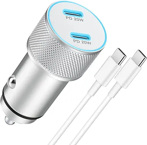 MatauMahi Adaptador Cargador Coche y Cable Tipo C, Cargador USB C Mechero 2 Puertos 40W para Carga Rápida, Enchufe USB C 12V/24V con PD Compatibile con Teléfonos Móviles, Tabletas y Otros Dispositivos  