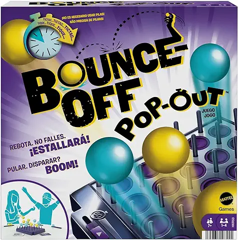 Mattel Games Bounce Off Pop-Out! El Poder de las Palabras Juego de mesa con 16 Bolas y Temporizador, +7 Años (Mattel HKR53)  