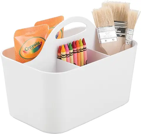 MDesign Cesta Organizadora – Caja Organizadora para Material de Manualidades y de Costura: Botones, Tijeras, Pinturas, Lápices - Blanco  