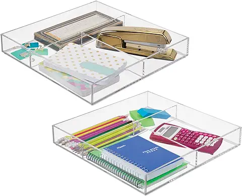 MDesign Juego de 2 Organizadores de Escritorio – Moderno Organizador de Cajones – Práctico Organizador de Oficina – Organizador de Utensilios de Cocina y Cosméticos – Transparente  