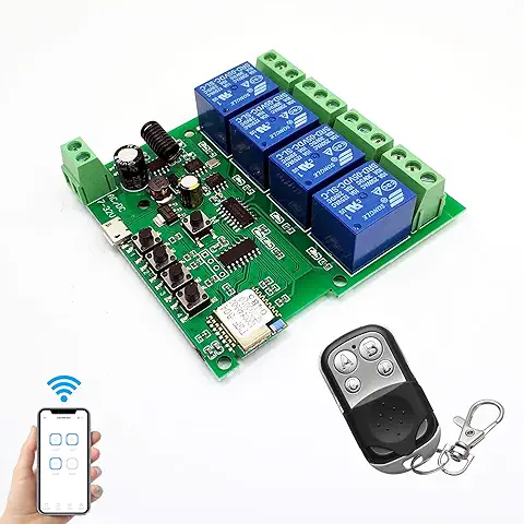 Módulo de Relé Inalámbrico Abrepuertas WiFi Interruptor 4 Canales Avance Lento/autobloqueo Relé DIY Control Remoto de Puertas Garaje con Control Remoto RF de 433 Mhz Compatible con Alexa, Google IFTTT  