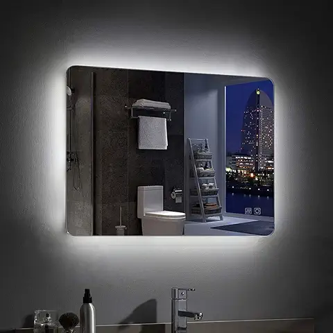 MEESALISA Espejo de Baño LED 50x70cm con Iluminación Espejo Rectangular Baño con luz Antivaho,tactil,Blanco Cálido/Blanco Frío  