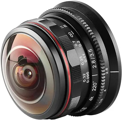 Meike MK-3.5mm F2.8 Ultra Gran Angular Ojo de Ojo de Pez para Olympus Panasonic Lumix MFT Micro Cuatro Tercios Montaje 4/3 Cámara sin Espejo, Negro, Paño de Limpieza Venidice  