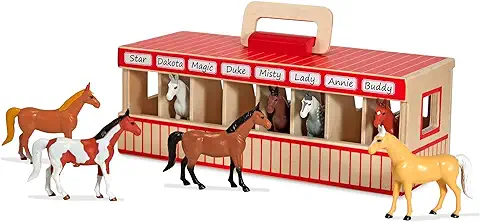 Melissa & Doug Establo de Madera con Caballos de Exhibición, Juego Imaginativo y Creativo, 8 Caballos de Juguete, Juguete Montessori de Madera, Regalo para Niños y Niñas de 3 4 5 6 7 Años  