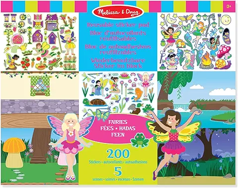 Melissa & Doug Álbum de Pegatinas Autoadhesivas Reutilizables, Hadas, Pasatiempos para Niños 3+, Cuaderno de Actividades, Entretenimiento, y Juegos Creativos, Regalo Adecuado para Niños y Niñas  