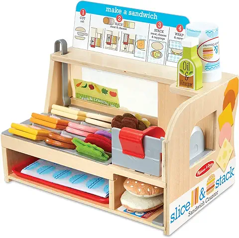 Melissa & Doug Tienda de Sándwiches con Mostrador y 52 Accesorios, Juguete de Madera, Comida de Madera para Niños, Juguete Creativo Montessori, Juego de Imitación, Regalo para Niños y Niñas de 3+  