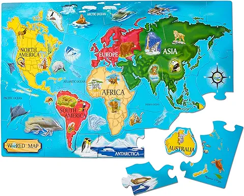 Melissa & Doug- World Map Puzzle Rompecabezas Mapamundi para el Piso, Multicolor, Talla única (10446)  