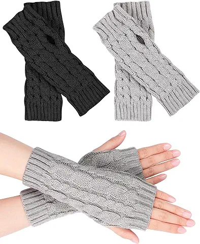 MELLIEX 2 Pares Guantes sin Dedos, Mitones Manoplas de Punto de Invierno Calentadores de Muñecas para Hombres y Mujeres  