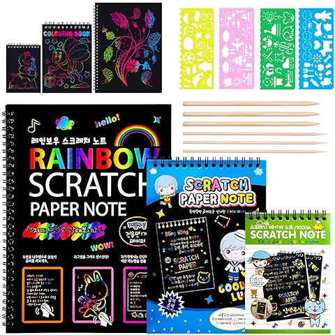 MELLIEX 3 Piezas Scratch Art Paper Notebook, Kit de Manualidades de Papel de Arte de Rascar para Niños Adultos con Regla de Dibujo y Plumas de Madera  