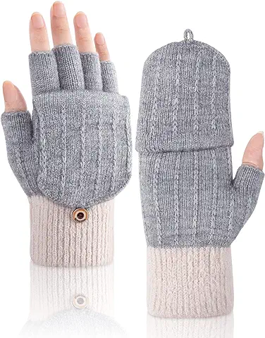 MELLIEX Guantes de Invierno para Mujer Hombre, Convertibles Flip Guantes sin Dedos Touch Screen Mitones de Punto Caliente  