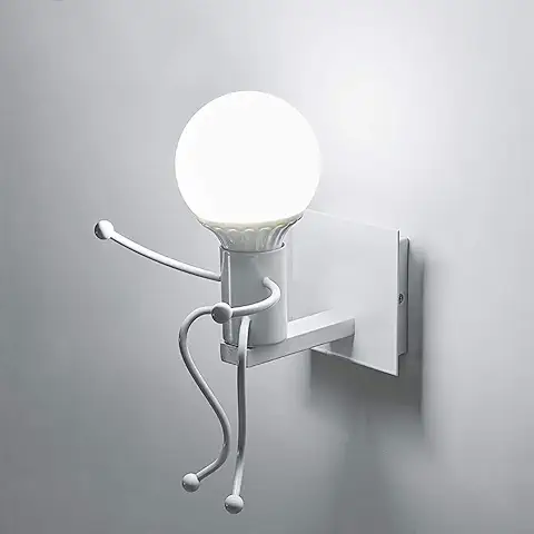 Mengjay Humanoide Creativo Lámpara de Pared Interior Luz de Pared Moderno Apliques de Pared Art Deco Max 60W E27 Base para Niños, Dormitorio, Escaleras, Cocina, Pasillo, Restaurante, Blanco  