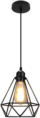 Mengjay Trade Vintage Loft Jaula de Hierro Negro Lámpara de Techo Luz de Metal Nórdico Industrial Luz Colgante Retro Luz de Techo para Dormitorio Barra de Pasillo E27 Luminaria de Techo Geométrica  