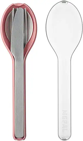 Mepal - Juego de Cubiertos de 3 Piezas Ellipse - Cuberteria para Llevar - Consta de Cuchillo, Tenedor y Cuchara - Set de Cubiertos con Estuche de Viaje - Acero Inoxidable - Nordic Pink  