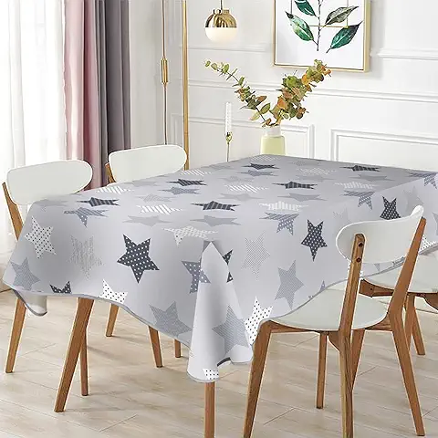 MERCURY TEXTIL- Mantel Antimanchas Rectangular, Hule Mesa, Resistente, Lavable, Impermeable. Ideal para Interiores y Exteriores. (Estrellas, 140x200cm)  