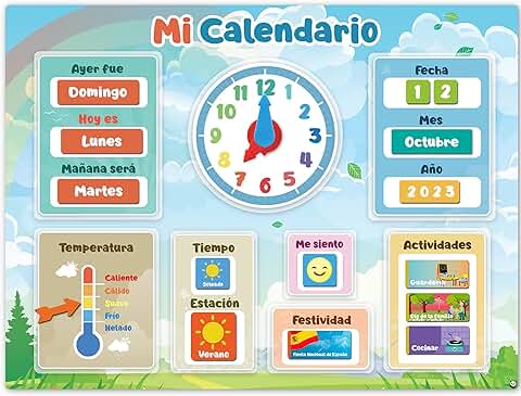 Mi Primer Calendario de SmartPanda - Juguete Educativo Magnético para Niños o Niñas - Incluye Reloj, Estación Meteorológica, Actividades y Emociones – para Pared o Frigorífico – en Español  