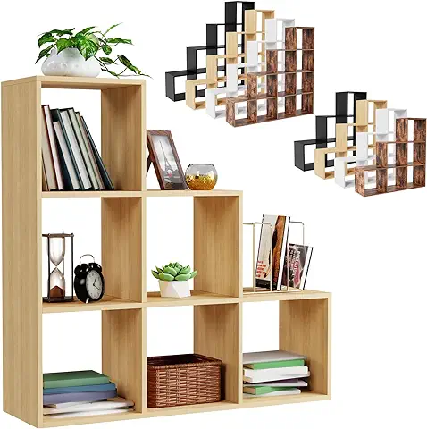 MIADOMODO® Estantería Librería - 6 o 10 Cubos, Blanca o Marrón, MDF, Divisoria - Estantería en Forma de Escalera, Almacenamiento, con Cubos, Separador de Ambientes (6 Compartimentos, Sonoma)  