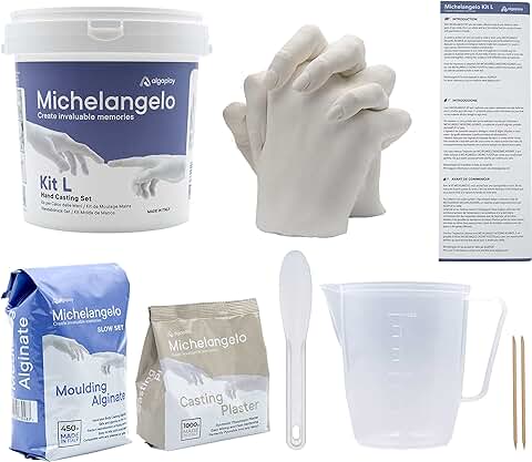 Michelangelo KIT L 2 MANOS, para Crear una Escultura de Manos de Adultos o de Niños con Familiares o Amigos. Incluye Jarra Medidora de 1 Litro y Espátula de Plástico para Mezclar. (KIT L 2 MANOS)  