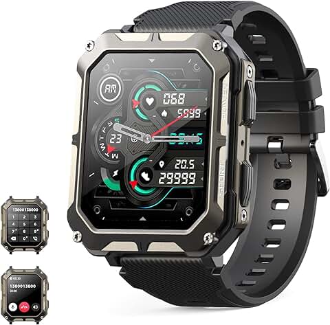 MIGOUFIT Smartwatch Hombre Militar con Llamadas Bluetooth 5.1, Actividad Fitness Reloj Inteligente Hombre con Podómetro Reloj de Impermeable,con 123 Deportes Modos de de Compatible para Android iOS  