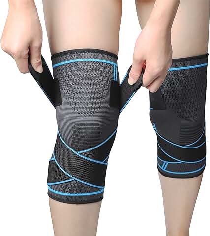 MILAIUN Rodilleras Menisco Y Ligamento, 2 Pack Rodilleras Crossfit para Hombres y Mujeres,Gym, Powerlifting,Baloncesto,Desgarro de Menisco, Tendinitis(Azul-M)  