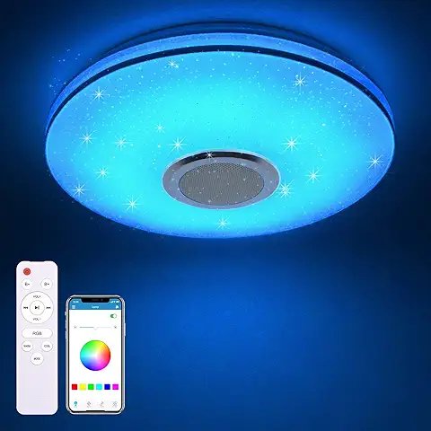 MILFECH Lámpara de Techo LED de 36 W, Regulable con Altavoz Bluetooth, Mando a Distancia y Control por Aplicación, Cambio de Color, Reproducción de Música, Salón, 3000 K-6500 K  