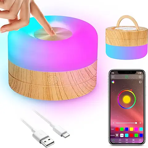 Mini Luz de Nocturna Led, 3 IN 1 Luz Nocturna Infantil con Control APP, Fondo y Gancho de Adsorción, Luces que Cambian de Color RGB Luz de Noche para Niños Niñas Adultos, Regalo Recien Nacido  