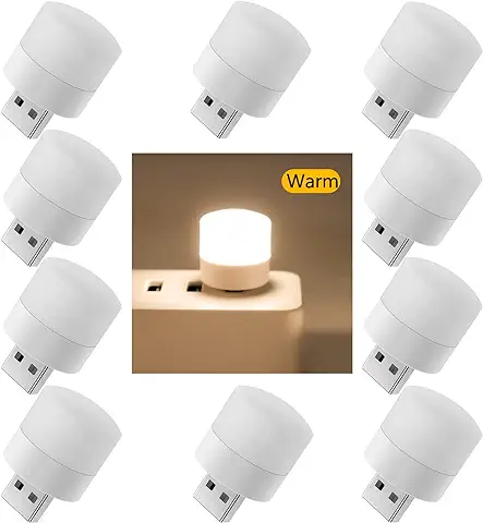 Mini luz Nocturna LED, mini Lámpara USB, Enchufable, Eficiencia Energética, Ideal para Dormitorio, Baño, Guardería, Cocina, Pasillo (cálido-10 Piezas)  