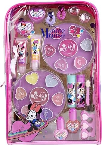 Minnie Beauty Backpack, Set de Belleza Minnie con Productos de Colores para un Divertido Maquillaje de la Cabeza a los Pies, Divertido Kit de Maquillaje, Coloridos Accesorios  
