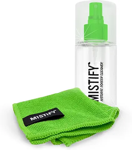 Mistify 120ML Producto Spray Natural de Pantalla + Gamuza Microfibra - Libre de Amoníaco y Alcohol [Sin Pelusa para Usar en TVs, Computadoras, Tabletas, Teléfonos, Pantallas de Retina]  