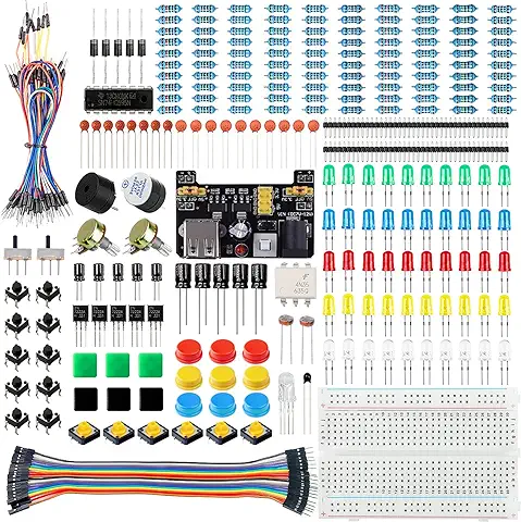 Miuzei Electronico Starter Kit Compatible con Arduino Componentes Electronicos con Módulo de Alimentación Ables Puente,resistores LED, Compatible con Arduino R3, Nano, Raspberry Pi  