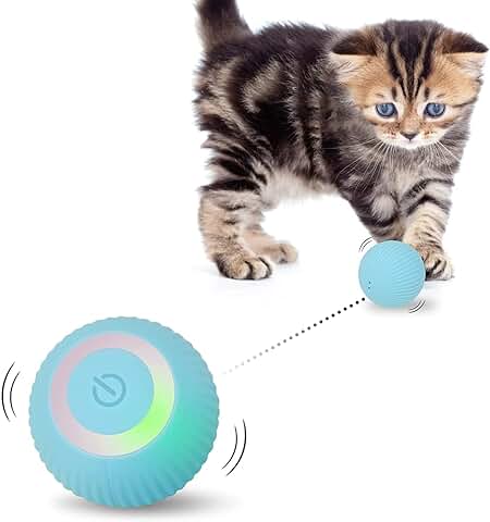 Mkitnvy Bola de Juguete Interactivo para Gatos, Pelota Interactiva para Gatos, Carga USB Juguetes para Gatos Pelotas,Giratoria Automática de 360 Grados, Regalo Divertido para Gatitos (Azul)  