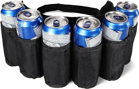 Mkitnvy Cinturón de Cervezas, Ajustable Cinturón Soporte Cinturón Lata Refresco Portátil con 6 Portavasos para Fiesta Camping Viajes Escalada Senderismo Al Aire Libre  