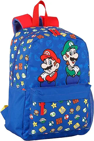 Mochila Escolar Super Mario y Luigi - Doble Compartimento y 2 Bolsillos Frontales - 2 Bolsillos Laterales - Detalles Reflectantes - Interior Forrado - 40 x 30 x 16 cm - Toybags  