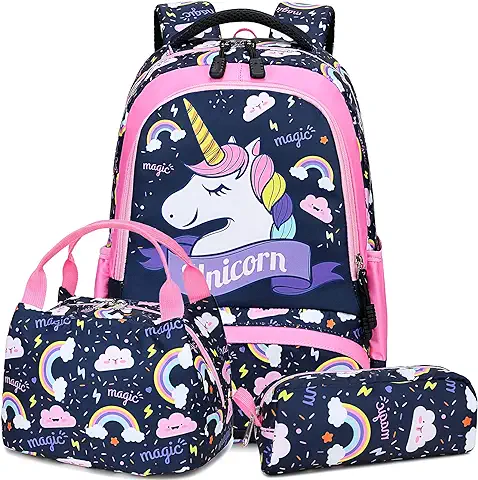 Mochila Unicornio Niños Impermeable Mochila Escolar para Adolescente Pequeñas Mochilas Infantil Bolso para Chicas para La Escuela,Viajes,Intemperie Juego de 3 (Rosa)  