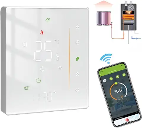 MOES Termostato Calefacción WiFi para Caldera,Termostato Inteligente de Ambiente Programmabile con Clima,Humedad,Compatible con Alexa Echo/Google Home,Control con App(Blanco)  